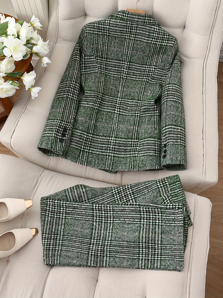 Sabrina™ | Green Plaid Double-Breasted Suit Jacket Set