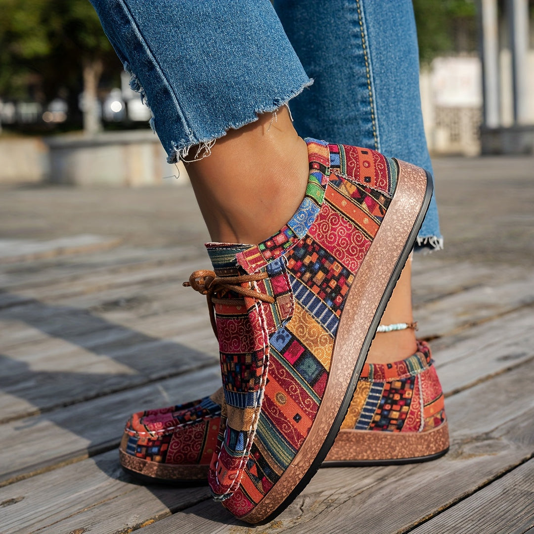 Jenna – Bohemian Patchwork Lace-Up Shoes