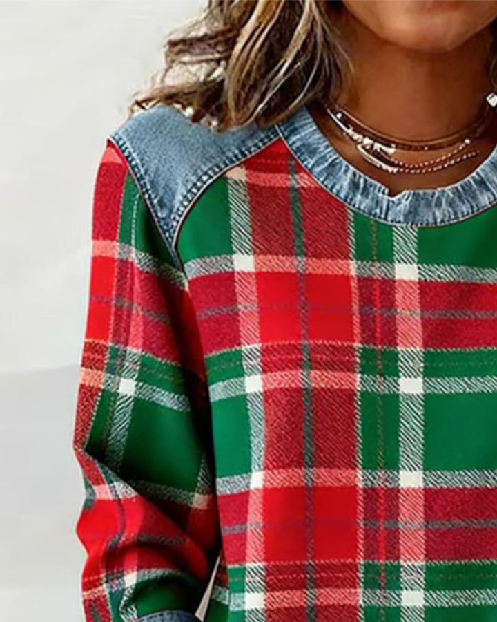 Becky™ | Sweatshirt with Checkered Patchwork