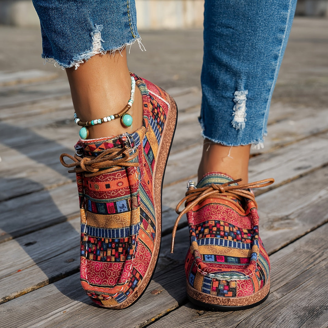 Jenna – Bohemian Patchwork Lace-Up Shoes