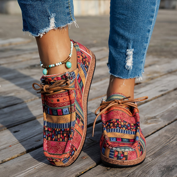 Jenna – Bohemian Patchwork Lace-Up Shoes