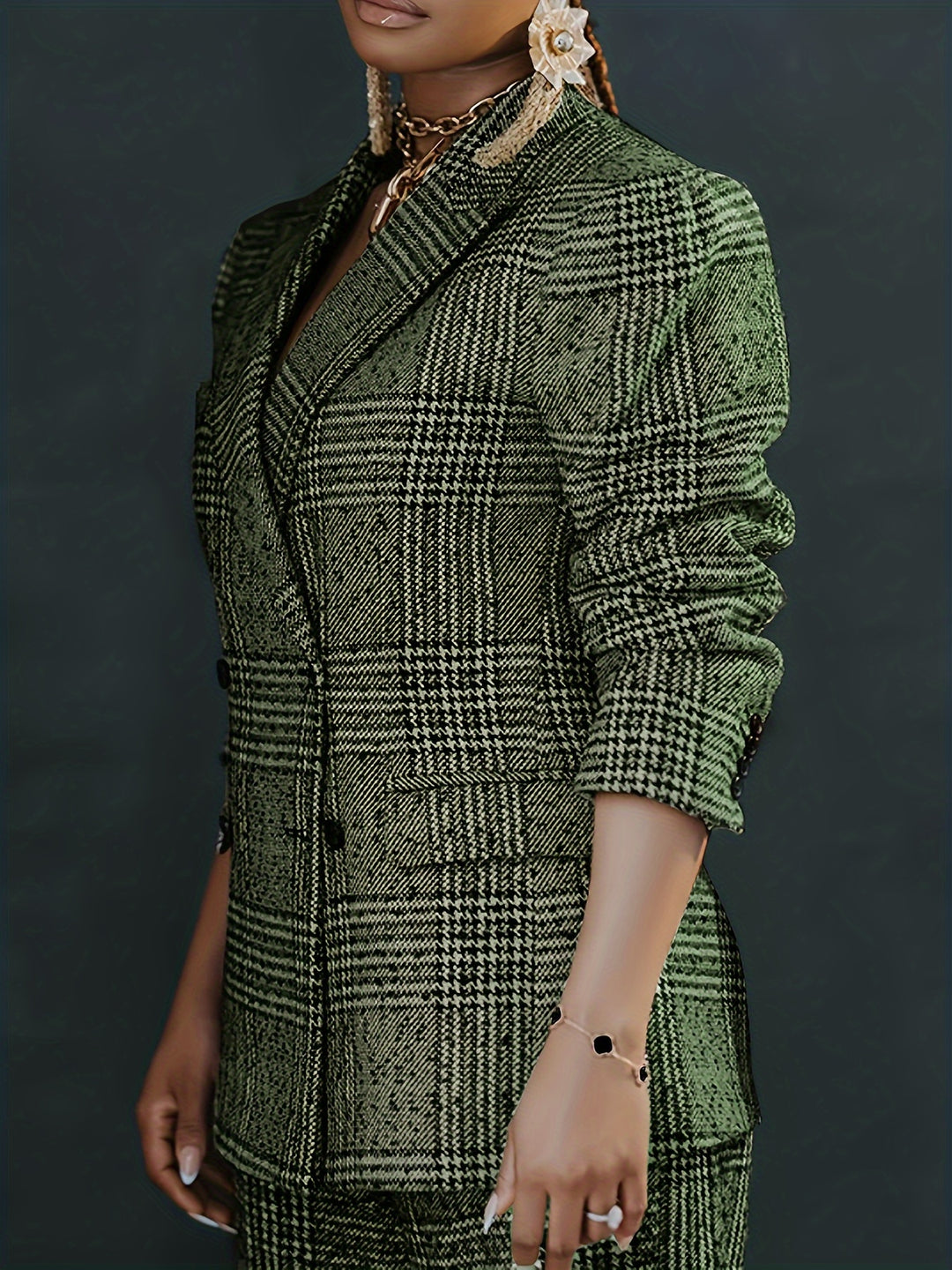 Sabrina™ | Green Plaid Double-Breasted Suit Jacket Set