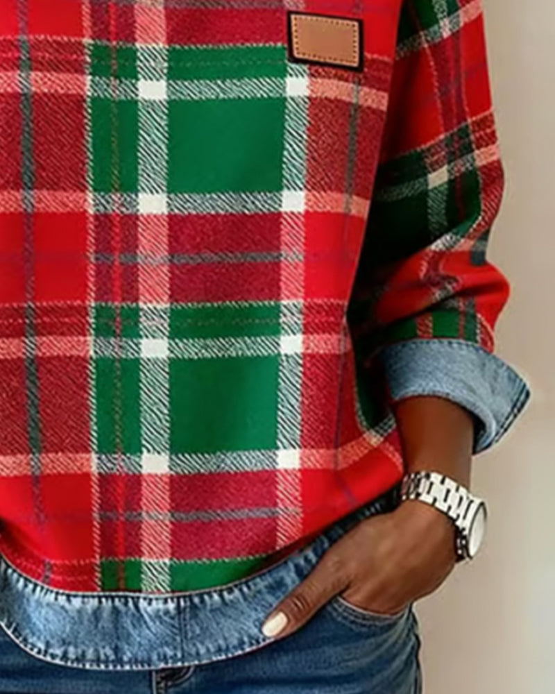 Becky™ | Sweatshirt with Checkered Patchwork