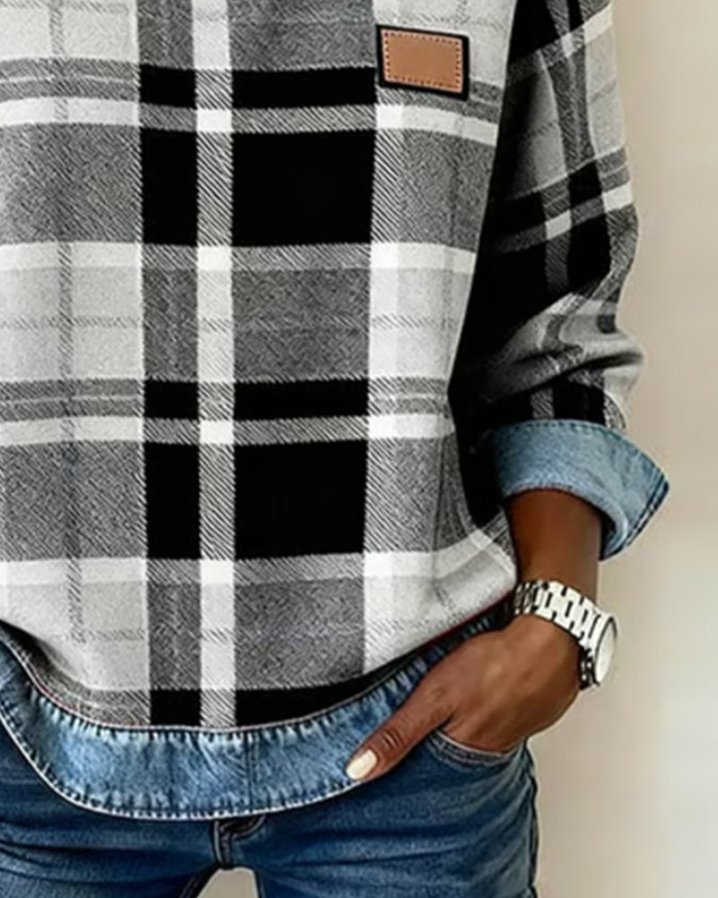 Becky™ | Sweatshirt with Checkered Patchwork