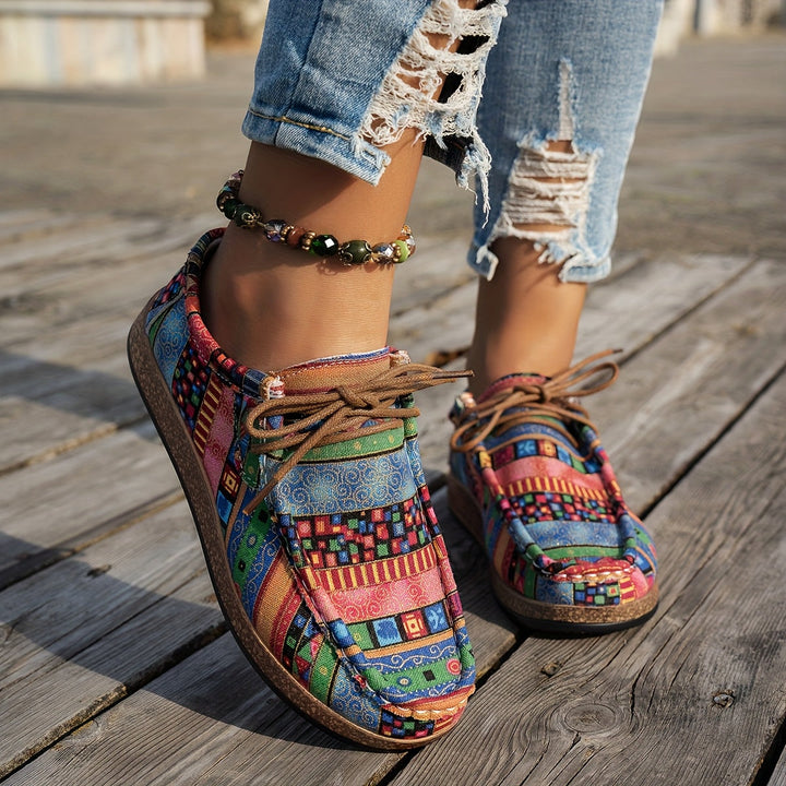 Jenna – Bohemian Patchwork Lace-Up Shoes