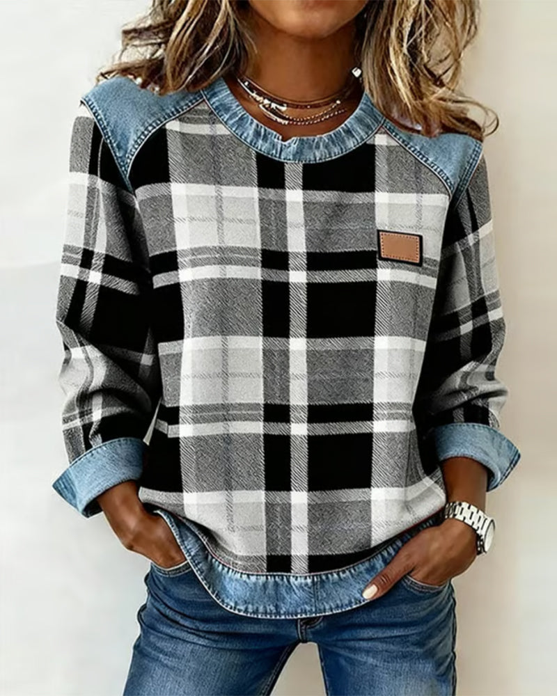 Becky™ | Sweatshirt with Checkered Patchwork