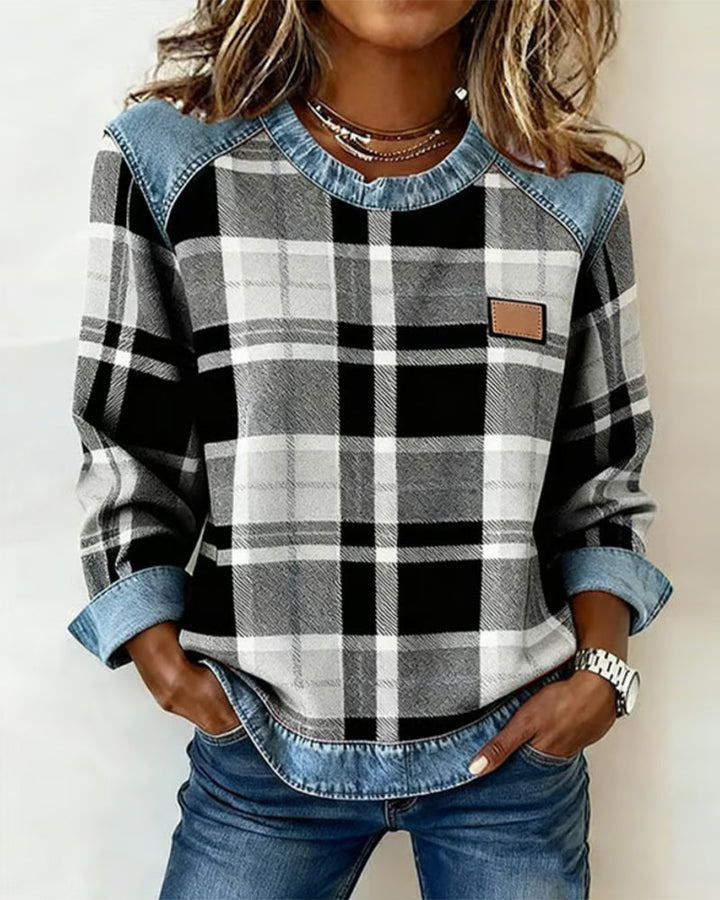 Becky™ | Sweatshirt with Checkered Patchwork