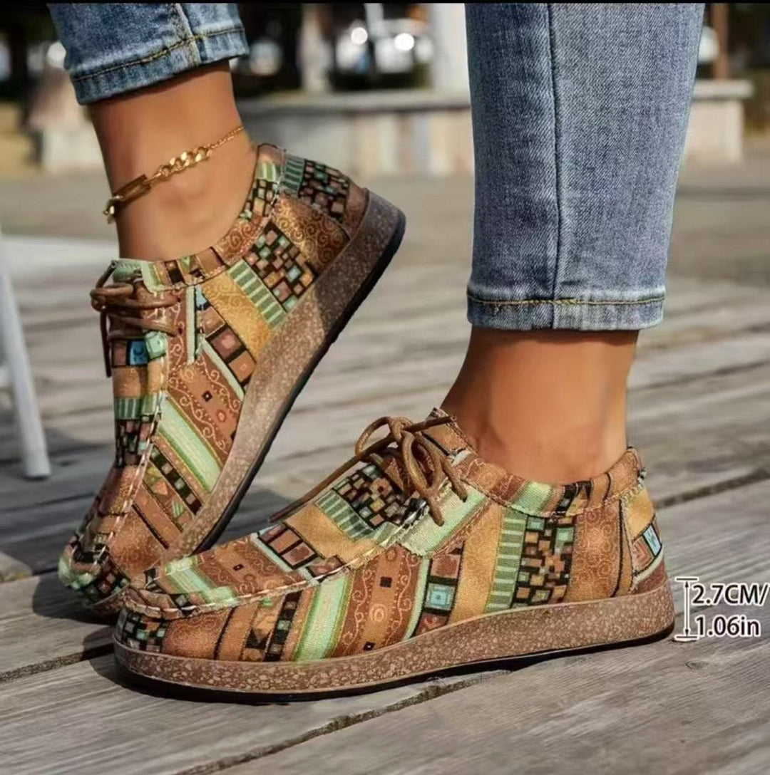 Jenna – Bohemian Patchwork Lace-Up Shoes