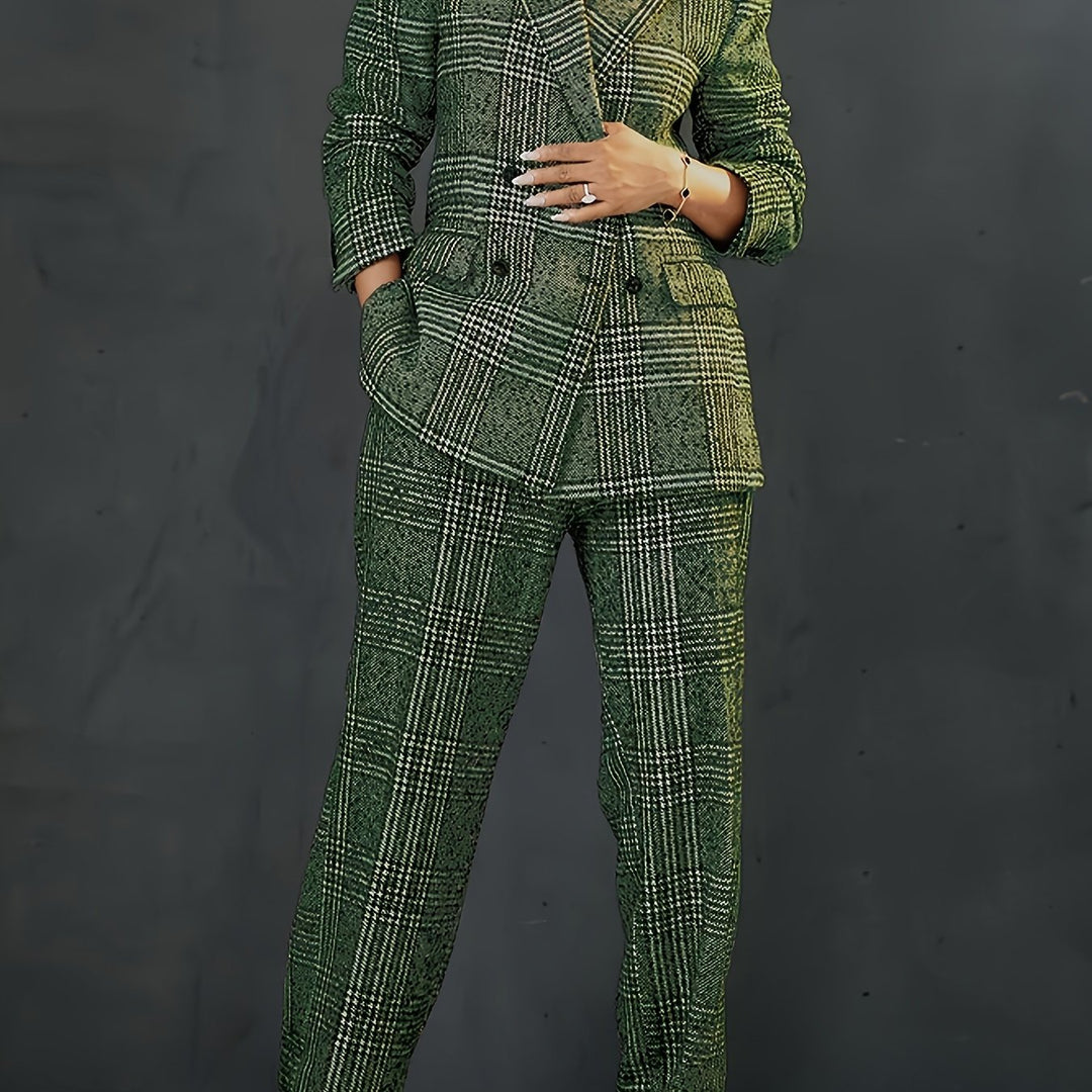Sabrina™ | Green Plaid Double-Breasted Suit Jacket Set