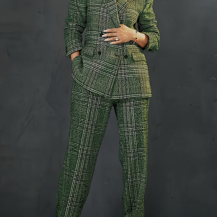 Sabrina™ | Green Plaid Double-Breasted Suit Jacket Set