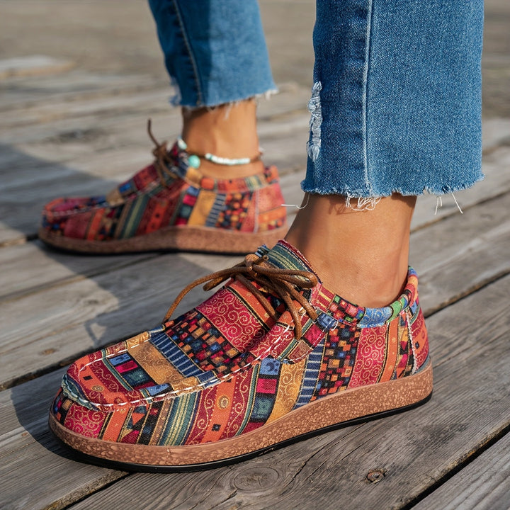 Jenna – Bohemian Patchwork Lace-Up Shoes