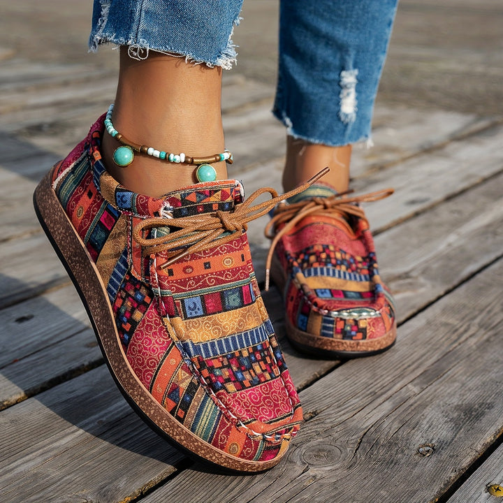 Jenna – Bohemian Patchwork Lace-Up Shoes