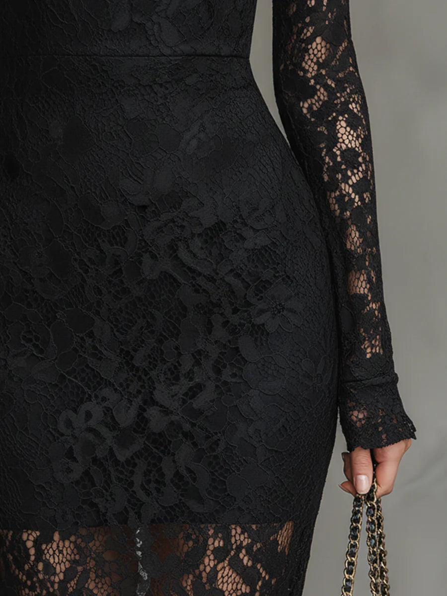 Kimberly™ | Black Lace Maxi Dress