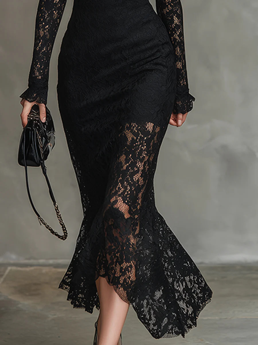Kimberly™ | Black Lace Maxi Dress