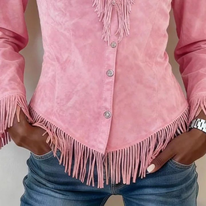 Solenn™ │ Fringe Suede Button-Up Blouse