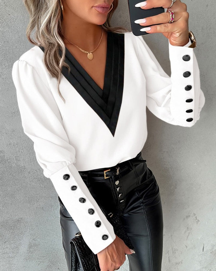 Jacqueline™ | Contrast V-Neck Blouse