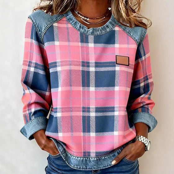 Becky™ | Sweatshirt with Checkered Patchwork