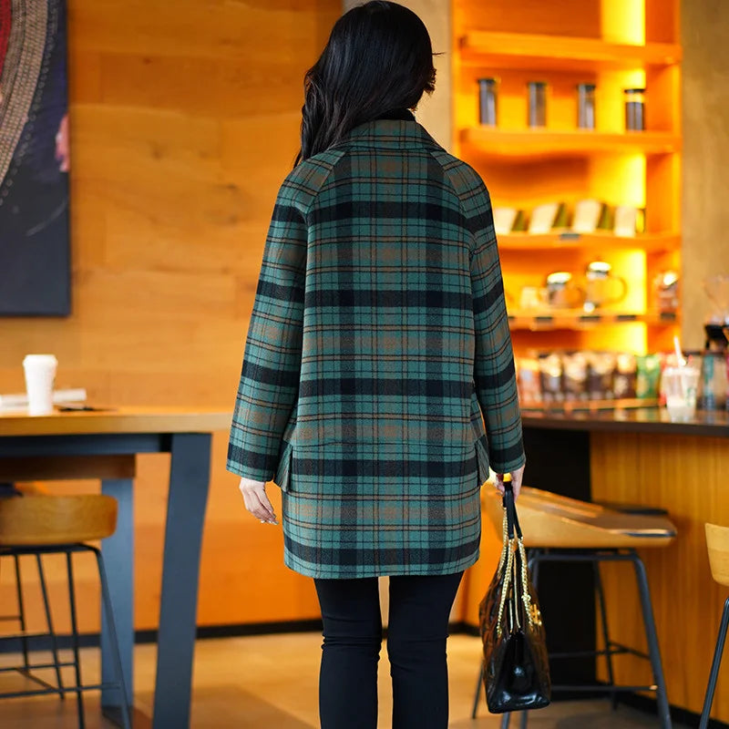 Myrna™ | Mid-Length Green Plaid Coat