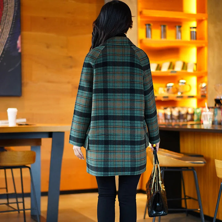 Myrna™ | Mid-Length Green Plaid Coat
