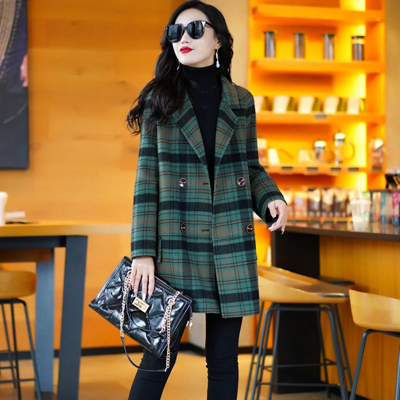Myrna™ | Mid-Length Green Plaid Coat