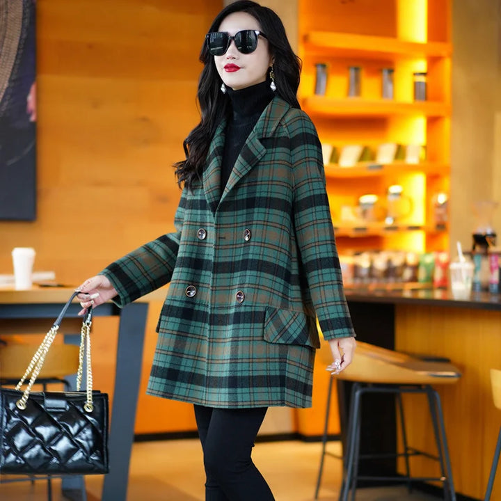 Myrna™ | Mid-Length Green Plaid Coat