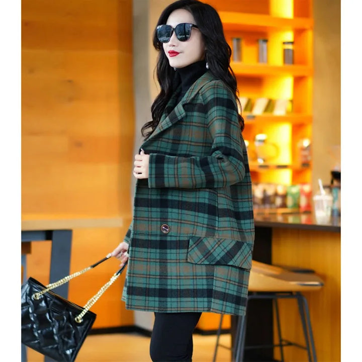 Myrna™ | Mid-Length Green Plaid Coat