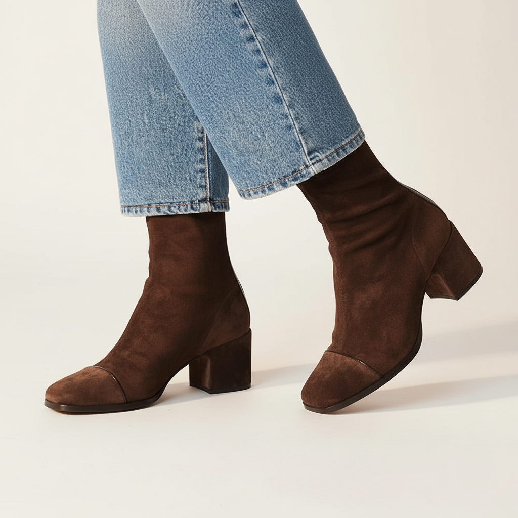 Jessica™ | Elegant Suede Square Toe Ankle Boots