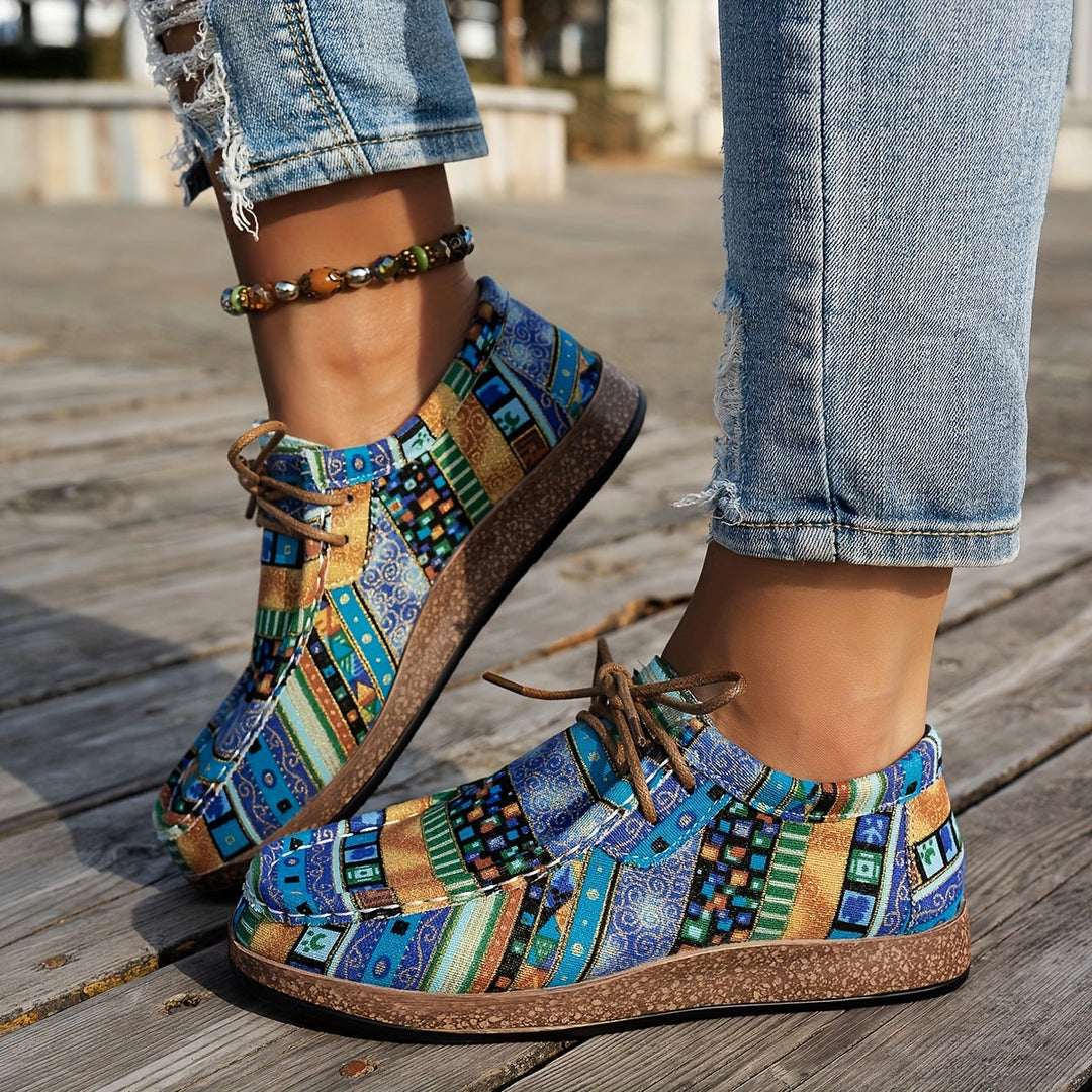 Jenna – Bohemian Patchwork Lace-Up Shoes