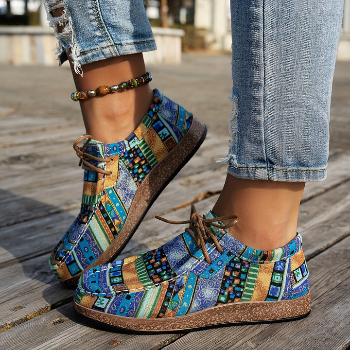 Jenna – Bohemian Patchwork Lace-Up Shoes