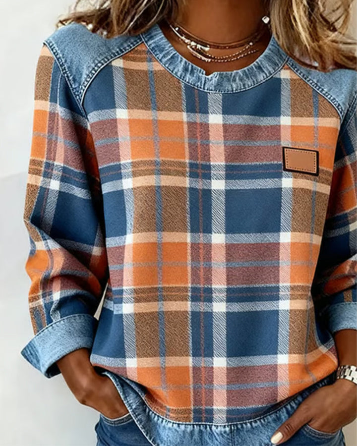 Becky™ | Sweatshirt with Checkered Patchwork