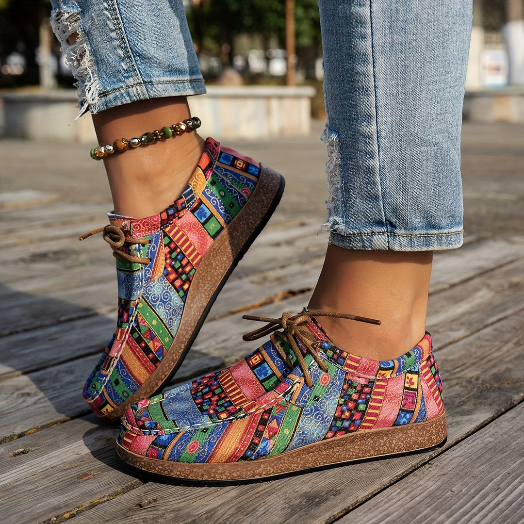 Jenna – Bohemian Patchwork Lace-Up Shoes