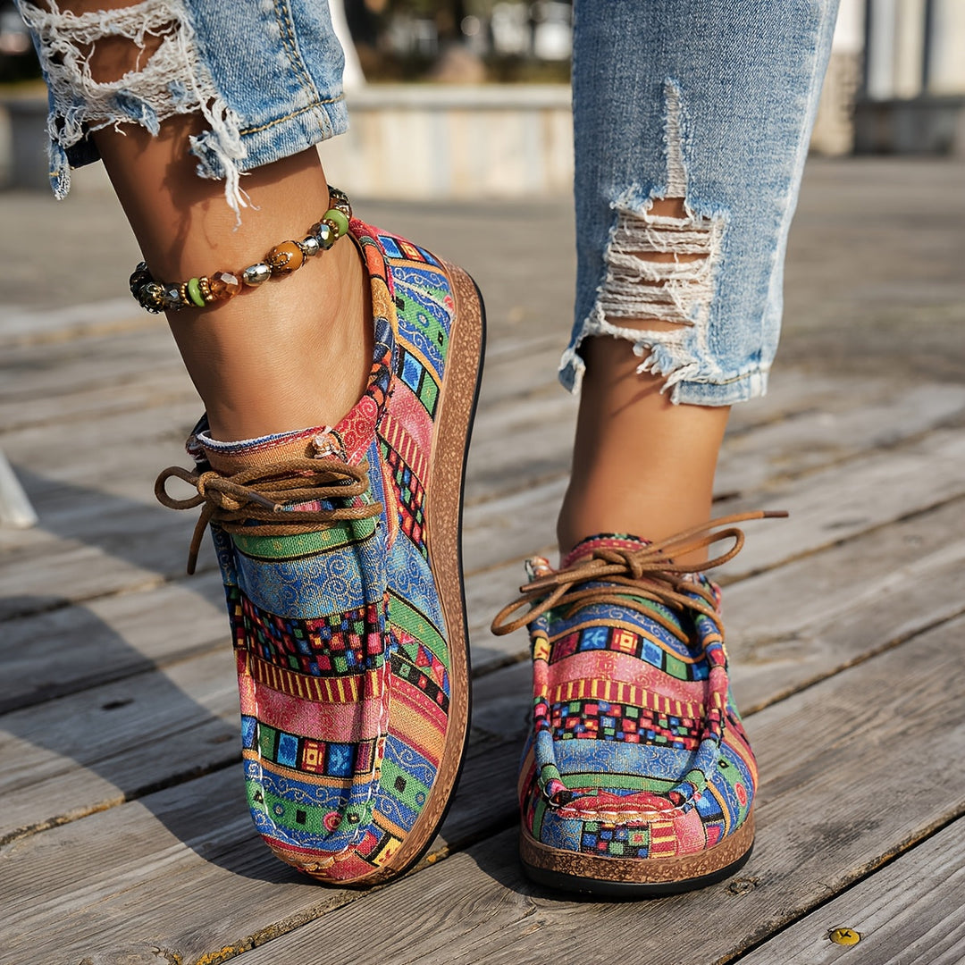 Jenna – Bohemian Patchwork Lace-Up Shoes