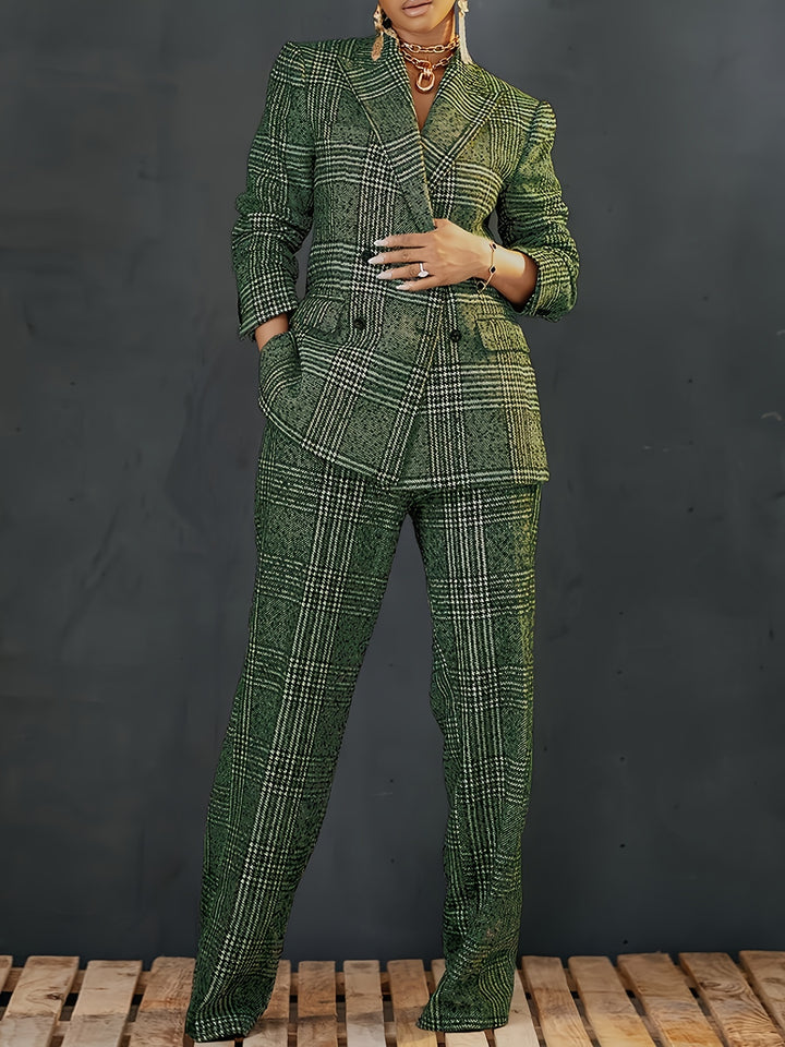 Sabrina™ | Green Plaid Double-Breasted Suit Jacket Set