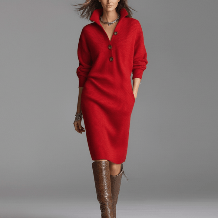 Elisse™ | Elegant Winter Dress with Buttons
